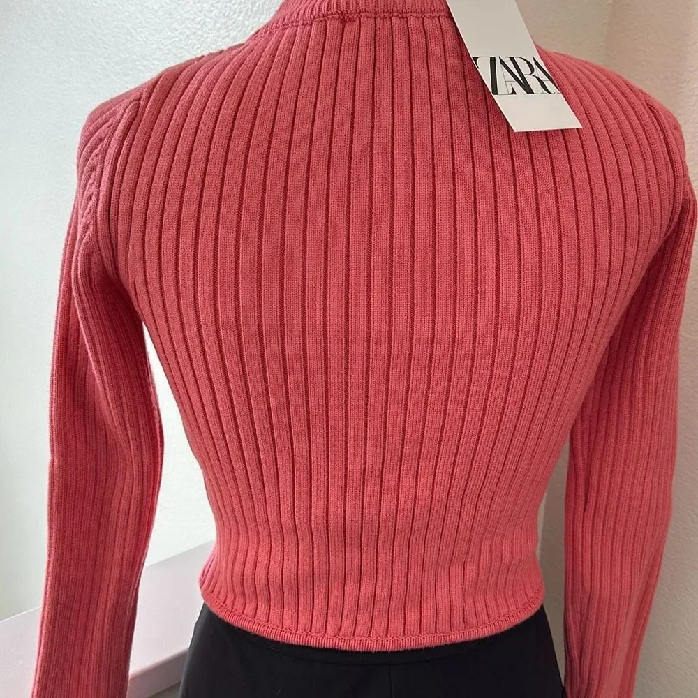 Zara Knit Sweater Cropped Top Pink Size M